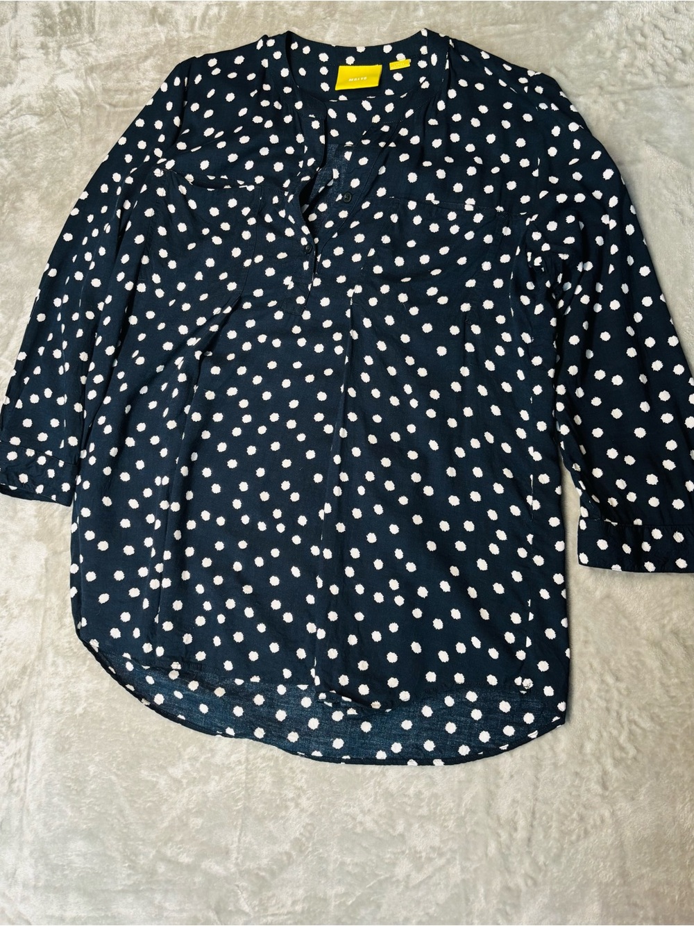 Maeve Navy and White Polka Dot Blouse